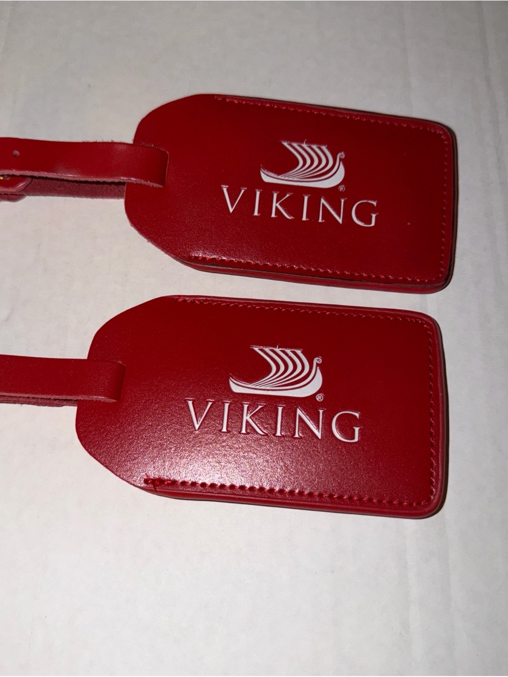2 X Viking Cruise Red Leather Travel Luggage Tag 1 New 1 Used Travel in Luxury